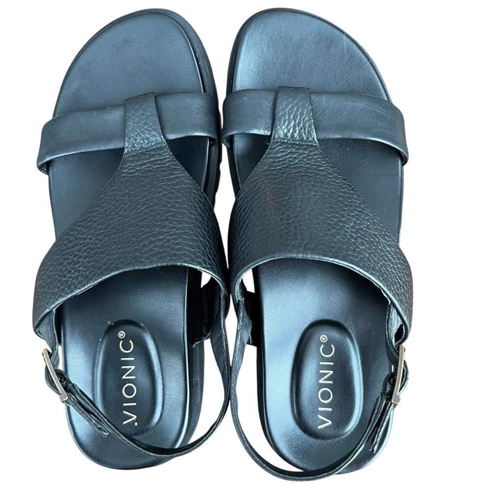 Vionic Black Leather Alondra Platform Lug Sandal Size 7.5 - Picture 4 of 12